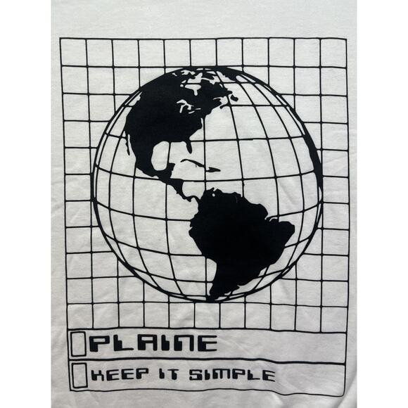 Melrose Place Shirt Men's Small White Long Sleeve Planet Earth Grid Graphic Tee - Picture 3 of 11